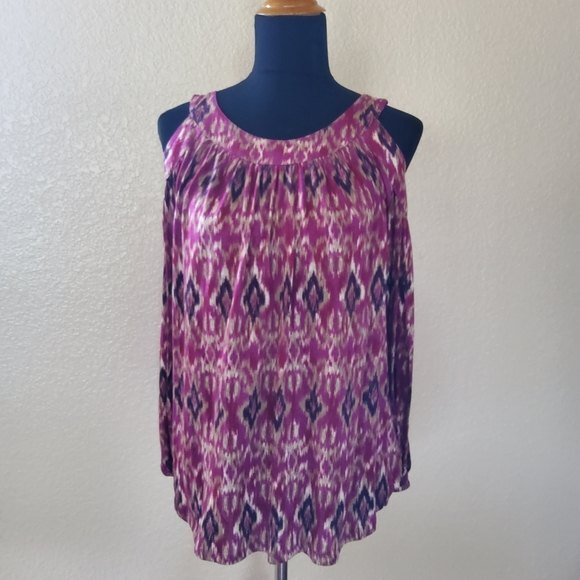 Lauren Ralph Lauren Cold Shoulder Tunic Top M Burgundy Red Purple - Picture 2 of 9